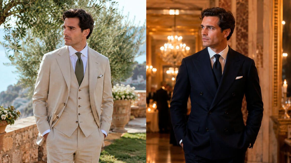 Traje Old Money para una boda de día y de noche